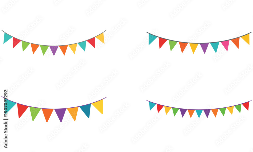 Obraz premium Party bunting flags decoration icon set isolated on white 