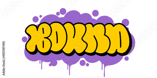 Bound graffiti throw up bubble letter design. Yellow and purple street art lettering with dripping paint effect for urban apparel and streetwear branding. High quality vector.
