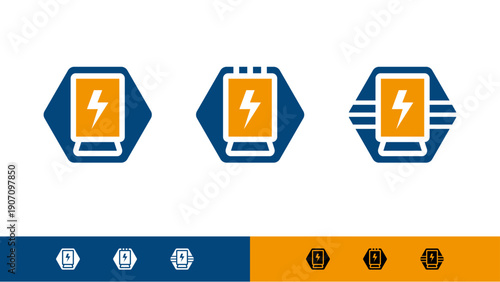 Electrical Power Distribution Box Icon Set Logo Vector for Industrial Construction Energy.
