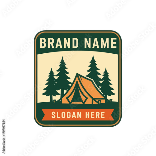 Camping Logo Design with Tent and Trees.