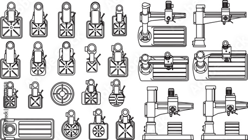 Geometric precision and industrial power converge in this meticulous blueprint. Showcasing an array of machinery, offering a captivating glimpse into the world of manufacturing and engineering.