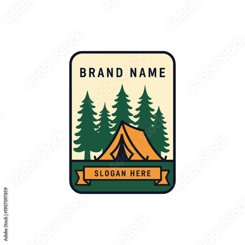 Camping Logo Template with Tent and Trees.