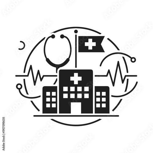 Medical Center Logo with Stethoscope and Heartbeat