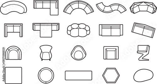Collection of various furniture arrangements. A top-down illustration. Modern furniture concept.