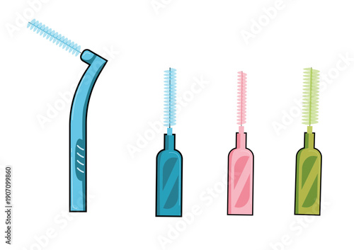Illustration d’un assortiment de brossettes interdentaires utilisées pour l’hygiène bucco-dentaire