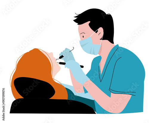 Illustration représentant le rendez-vous dentiste et des soins dentaires pour la prévention et le suivi bucco-dentaire