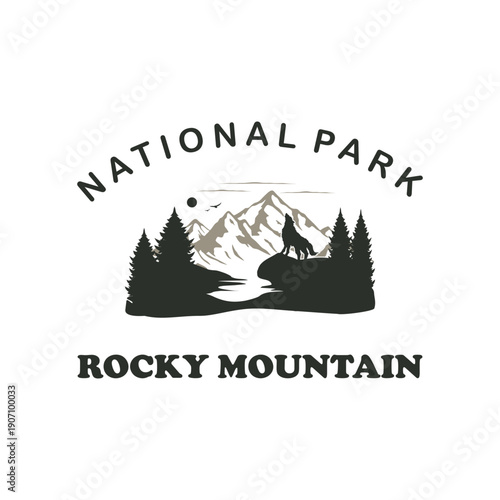 Rocky Mountain National Park logo. This design uses a minimalist yet powerful aesthetic, making it perfect for a clothing emblem, sticker, or visual identity for a nature enthusiast community.