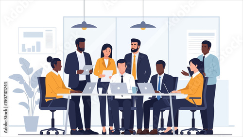 Agile Team Collaboration in a Modern Open Office – Boosting Corporate Productivity Illustration