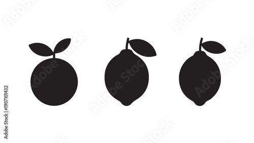 Lemons Silhouette Set in Simple Flat Design with Black Color on White Background for Citrus Icon