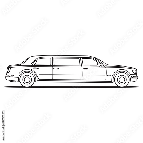 Elegant limousine car line art vector style coloring book 