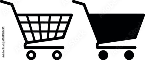 Two black shopping cart on white background trolley