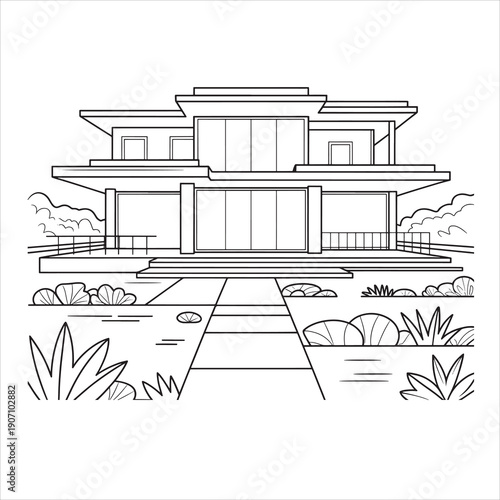 Modern vila illustration vector style coloring book 