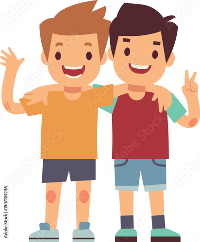 Happy boys together. Friends cartoon kid characters