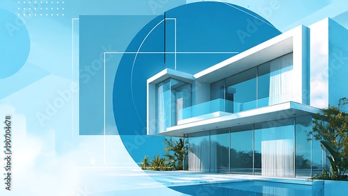 Modern luxury home with glass facade and pool