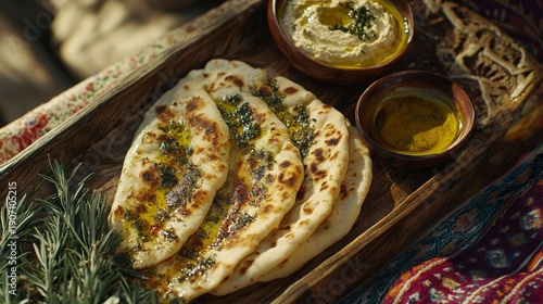 Herb Infused Flatbread With Hummus And Olive Oil
