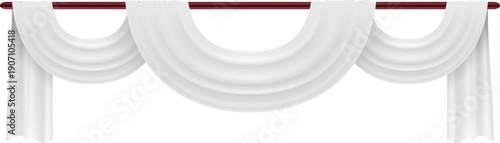 Lambrequin drapery. White realistic window interior curtain