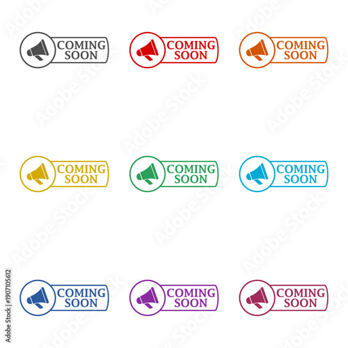 Coming soon  icon isolated on white background. Set icons colorful
