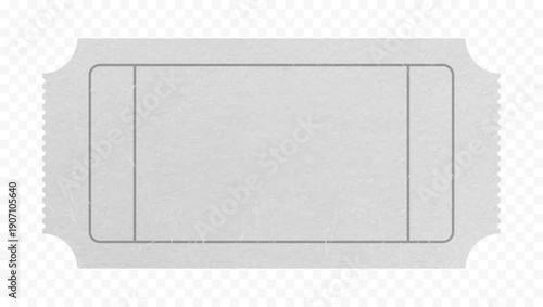 Vintage paper ticket. Realistic old style ticket from textured paper. Blank white retro coupon on transparent background. Vector.