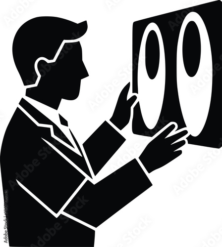 Medical Researcher Examining X-Ray Silhouette Diagnostic Healthcare Black White Vector