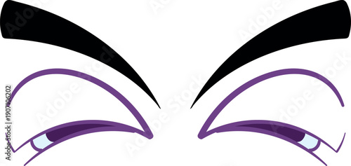 Sleepy eyes. Cartoon squinted expression. Comic face