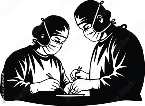 Surgeon Operation Silhouette Medical Procedure Black White Vector