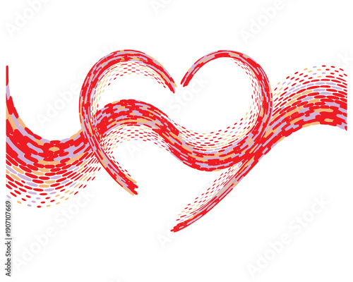 Abstract heart shape formed by swirling red and colorful dots and lines on a transparent background symbolizing love passion and vitality
