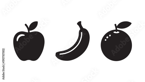 Fruit Silhouettes in Simple Style with Black Color on White Background for Healthy Eating Illustration