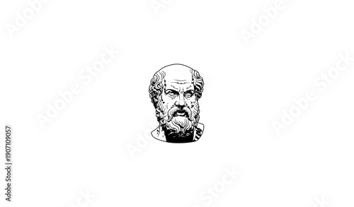 Classical marble bust of ancient philosopher detailed vector illustration