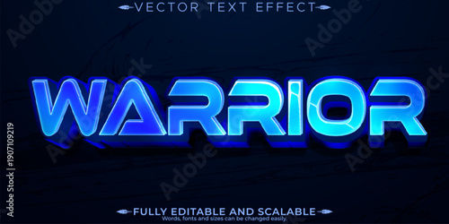 Glowing blue neon text spelling warrior on a dark background