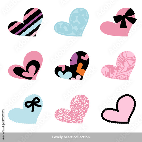 ハートのイラスト　デザイン用ベクター素材　ピンクと水色