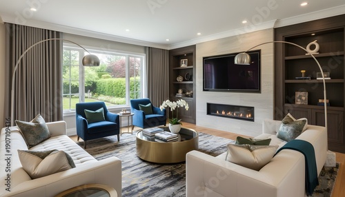 Modern Living Room Interior Design with Chic Furniture and Natural Light from Large Windows