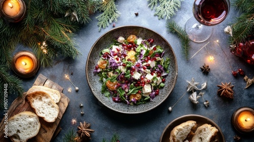 Festive Pomegranate Salad With Cheese And Roasted Chestnuts