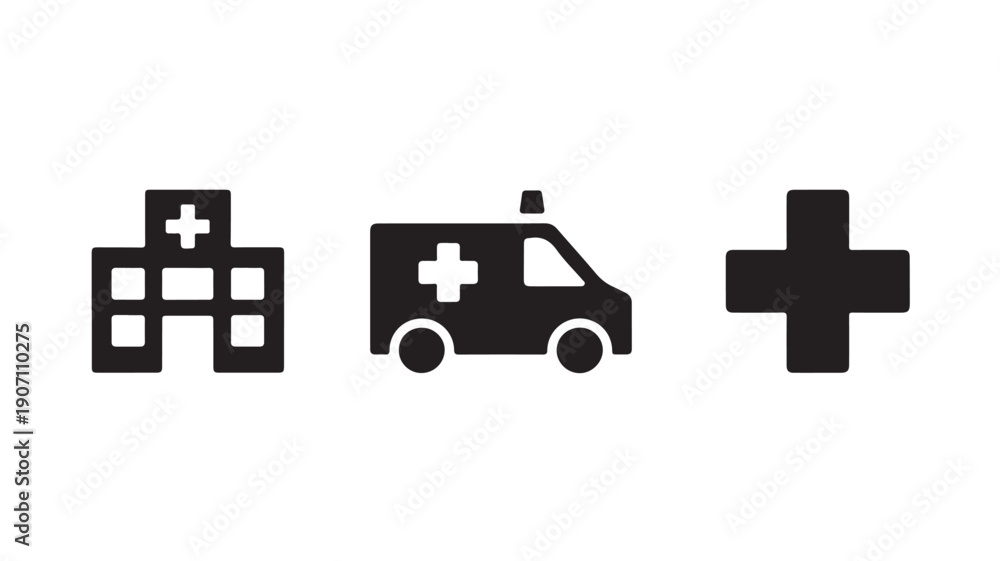 Obraz premium Medical Icons Set in Simple Flat Design with Black Color on White Background for Healthcare