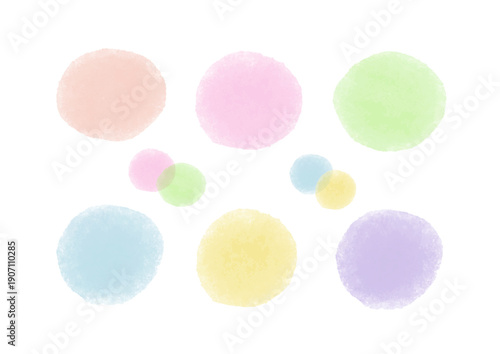 水彩風パステルカラーの円形テクスチャセット｜丸,背景,やさしい色合い,抽象デザイン