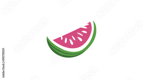 A cartoon depiction of a sliced watermelon, showcasing the fruit's interior and exterior elements