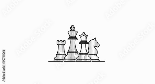 Stylized sketch of chess pieces on a line