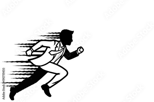 Stylized silhouette of a man in a suit running, motion blur effect