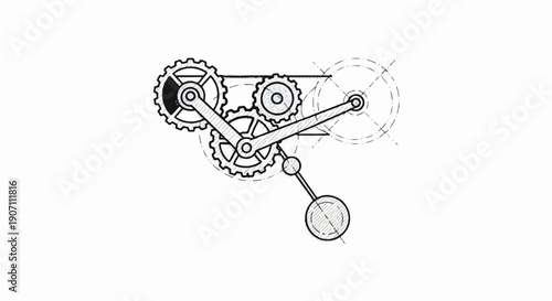 Technical drawing of a mechanical movement with gears and a pendulum