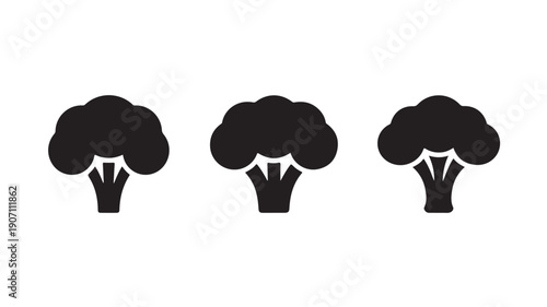 Broccoli Silhouettes in Simple Flat Design with Black Color on White Background for Health and Nutrition