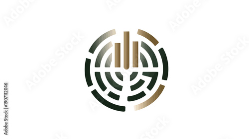 Circular emblem design featuring vertical bar elements within concentric curved segments with earth tone colors