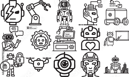 Smart automation robot icons for technology and AI innovations