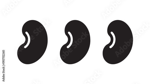 Kidney Beans in Simple Flat Design with Black Silhouette on White Background for Health and Nutrition