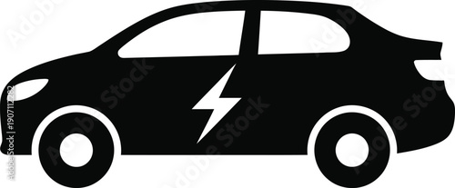 Modern electric car with lightning bolt symbol on side
