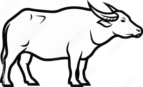 Stylized outline illustration of a domestic water buffalo standing in profile