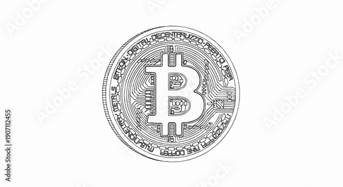 Stylized outline of a coin with circuitry and letter B