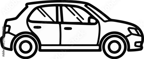 Stylized outline of a modern automobile, black on white, side view