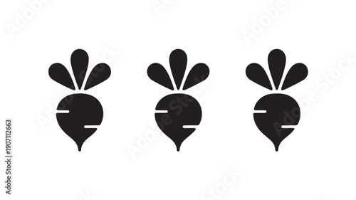 Turnip Icons in Minimalist Style with Solid Black Color on White Background for Graphic Design