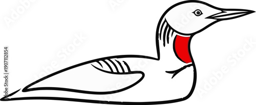 Stylized waterfowl with red throat patch and black outline