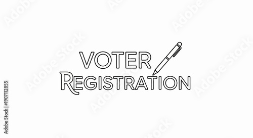 Stylized outline text "Voter Registration" with a pen icon