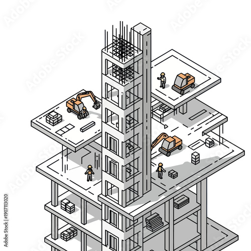 Multi Level Building Under Construction Illustration.